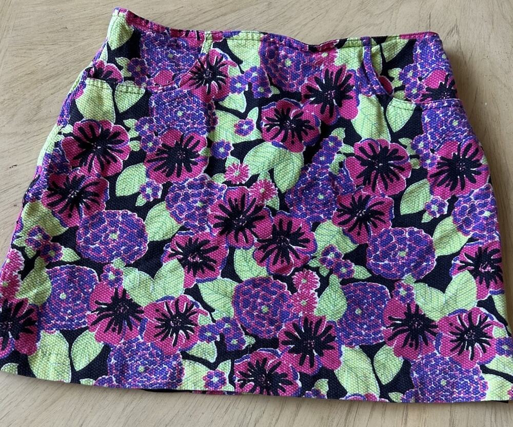 VTG 90s Lilly Pulitzer Skirt Tropical Flowers Botanical Gardens Lined Pockets 10